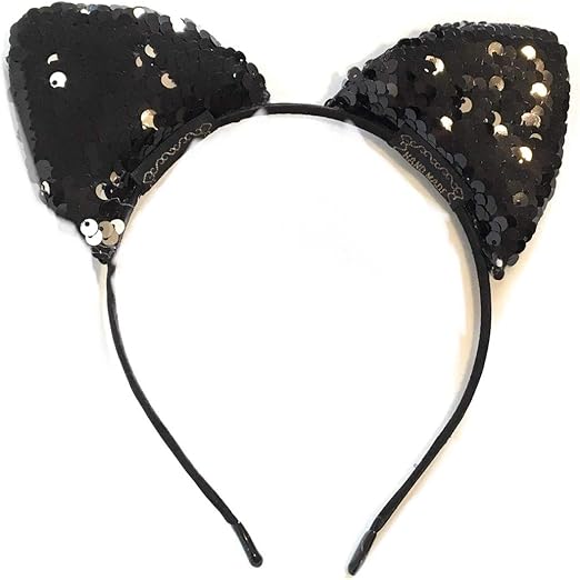 Girls Womens Reversible Sequin Cat Ear Headband Costume Fancy Dress