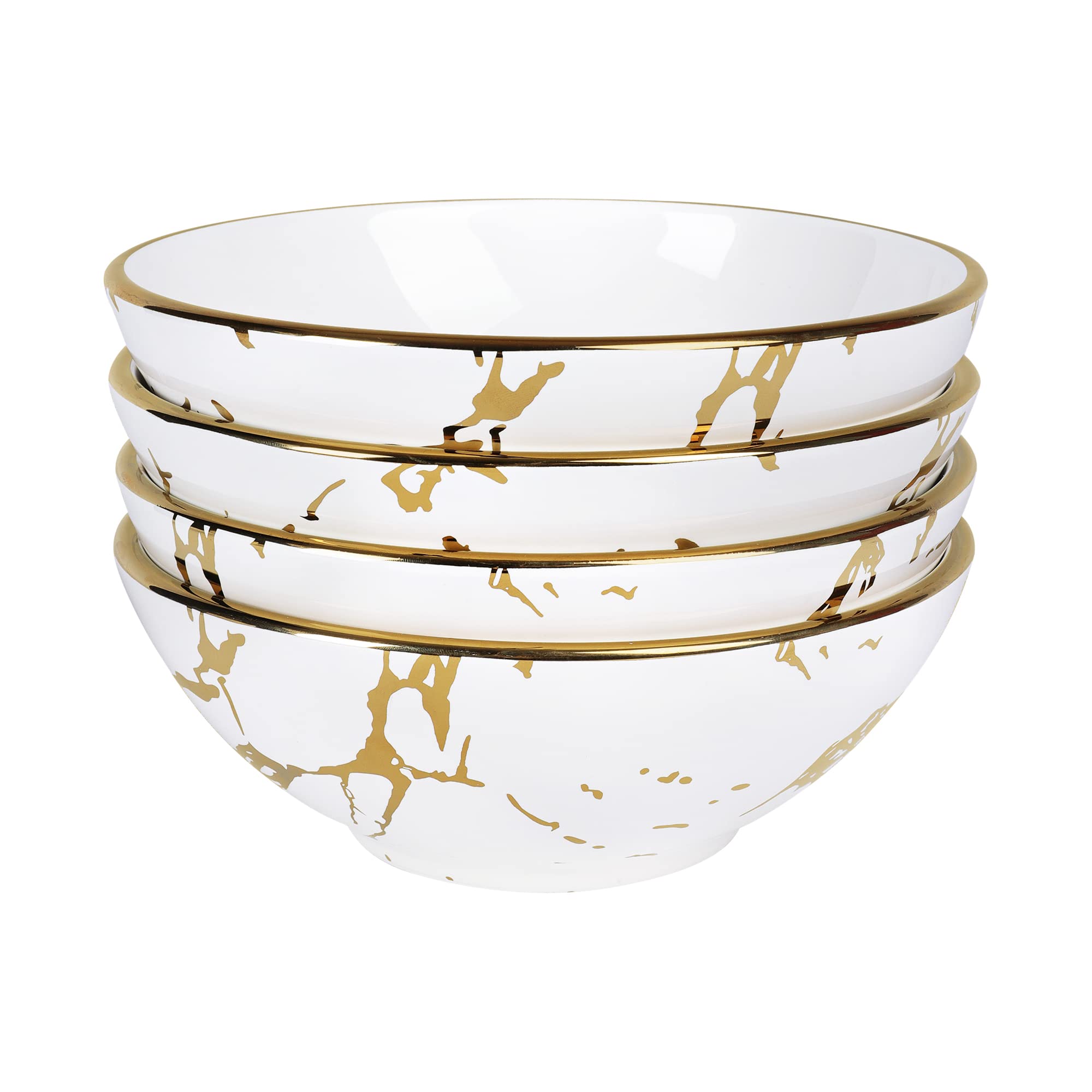 fanquare Marble Porcelain Soup Bowl Set of 4, 720 ml Cereal Bowl for Salad, Pasta, Ramen, Rice and Dessert, Large