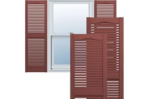 Builders Edge 12 in. W x 48 in. H Builders Edge, Standard Cathedral Top Center Mullion, Open Louver Shutters, Includes Matching Installation Spikes (Per Pair), 027 - Burgundy Red