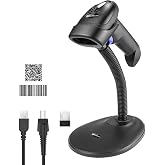 Wireless 1D 2D Barcode Scanner with Stand for Warehouse POS and Computer | NetumScan Portable Automatic QR Code Scanner Supports Screen Scan Handheld CMOS Image Bar Code Reader with USB Receiver