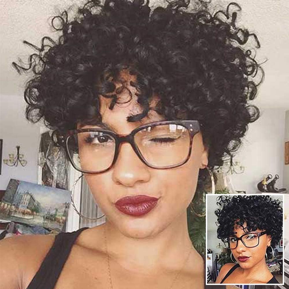 Famitile Hair Short Curly Human Hair Wigs 8 Inch Lace Front Wig with Baby Hair 100% Brazilian Virgin Hair Wig for Black Women Natural Color Side Part