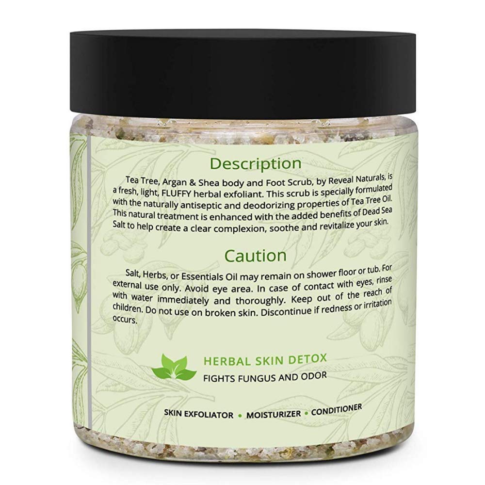 Natural and Organic Exfoliating Tea Tree Scrub with Dead Sea Minerals, Argan Oil, Vitamin E and Shea Butter. Helps Reduce Dandruff and Body Odor
