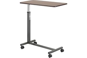 Drive Medical 13067 Non Tilt Top Overbed Table with Wheels and Secure Height Adjustment,Tray Table for Hospital or Home Use, Bedside Rolling Overbed Table, Silver Vein