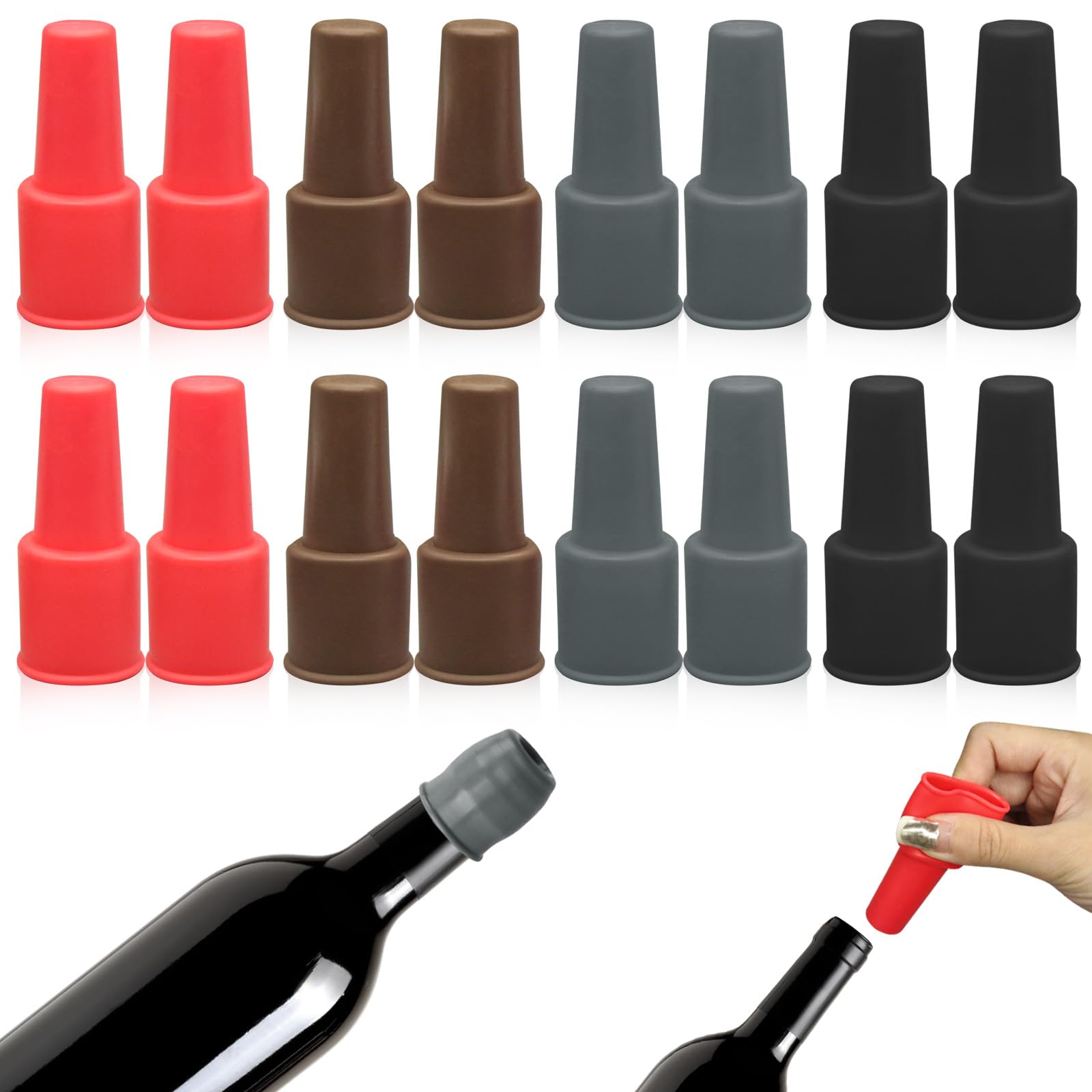 View 1 of 16Pcs Silicone Wine Seal Stopper, Silicone Elastic Wine Stopper Reusable Sparkling Wine Bottle Stopper, Keep-Wine-Fresh Sparkling Wine Bottle Stopper for Home Party Beer Champagne