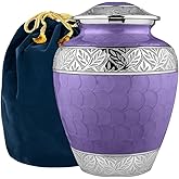 Trupoint Memorials Urn for Ashes for Women, Cremation Urns for Human Ashes Adult Female, Decorative Burial Flower Urn, Large Purple Lavender with Silver Lining