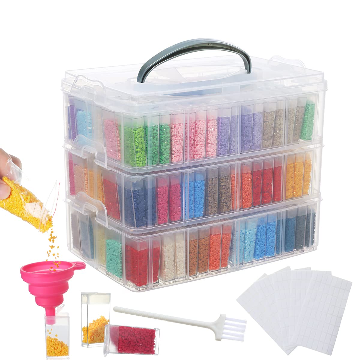 Photo 1 of Douorgan 3-Tier Diamond Painting Storage Containers Portable Bead Organizer and Storage Box Stackable Arts & Crafts Organizers for Nail Charms Seed, 240 Rectangular, Funnel, Stickers