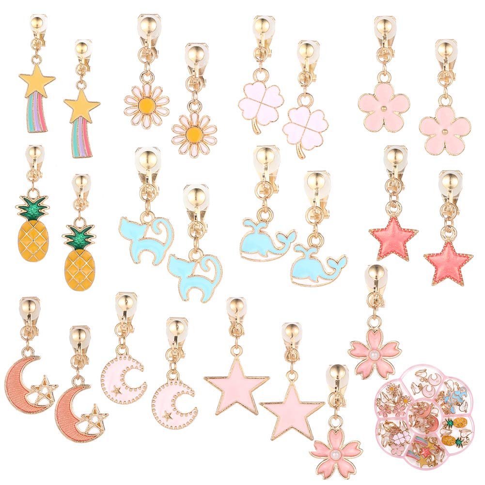 SUSSURRO 12 Pairs Clip on Earrings Dress up Princess Jewelry Accessories for Little Girls Kids Toddler Party Favors Birthdays Day Gift (multicolor#1)