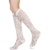 Benefeet Sox Womens Lace Knee High Socks Girls Nylon Knee Highs Sexy Sheer Trouser Socks Black White Mesh Fishnet Stockings