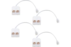 HPWFHPLF Two Way Telephone Splitters, 4 Pack RJ11 6P4C Male to Female Converter Cable, Telephone Wall Adaptor for Landline (4, White)