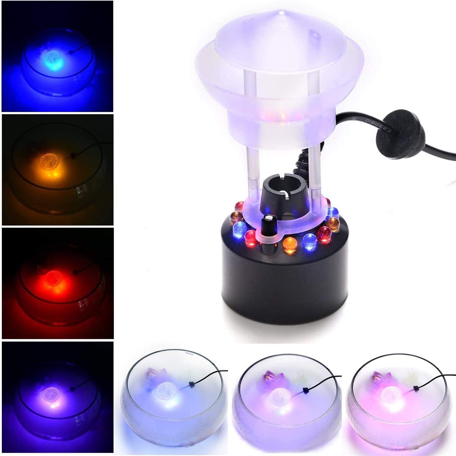 HAIPUSEN Mist Maker, Fog Maker with LED Fogger Water Fountain Pond with Splash Guard, Fog Machine Atomizer for Halloween and Other Holidays: Home & Kitchen
