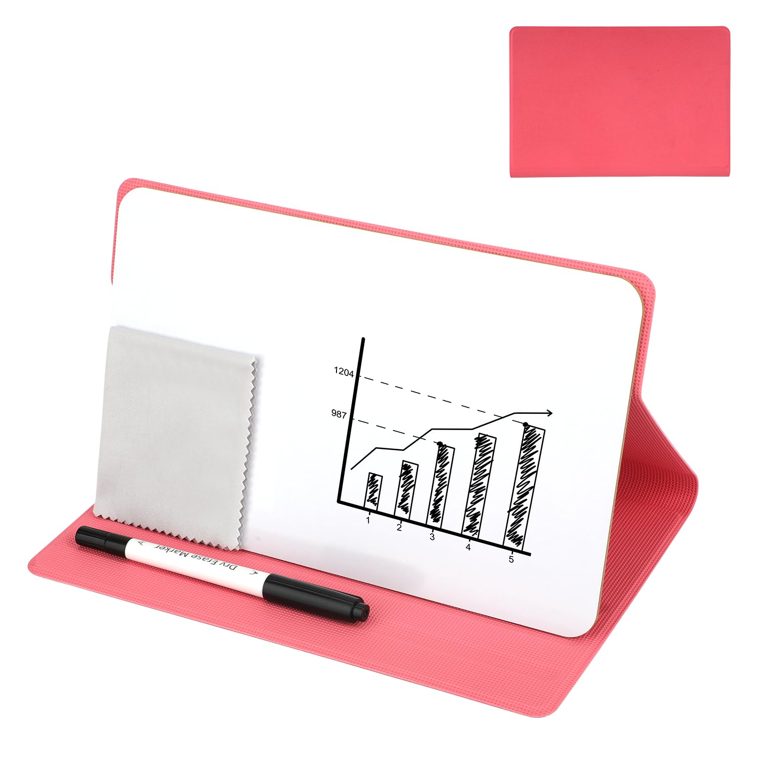 Portable Small Whiteboard, Handheld Desktop White Board with Stand with Marker Wipe Cloth Magnetic Reusable Mini Dry Erase Notebook Board for Kids Drawing Office Meeting Business Home