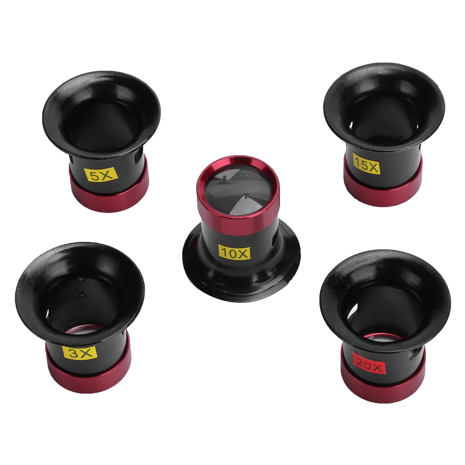 YUYTE 5Pcs Watchmaker Loupe, Jewellery Magnifying Glass Set Aluminum Alloy Watch Repair Glass Lens Magnifier Loupe Accessory with 3X, 5X, 10x, 15x, 20x Magnification, Antiques Magnifier Kit