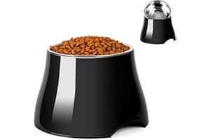 Petvillage Dog Bowls,Elevated Dog Bowls, Cone Friendly Non Slip Single Dog Bowl with Stainless Steel Inner, Raised Bowls for Smll Dogs Spaniel Dogs Long Ear, High Capacity, M/2 Cup Black