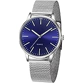 SENRUD Men's Watch Ultra-Thin Minimalist Stainless Steel Mesh Strap Fashion Casual Waterproof Wrist Watch for Men
