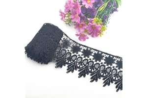 Kuasting 7.5 Yards Floral Lace Edge Trim 9CM Tassels Trim Width Europe Chips Pattern Inelastic Embroidery Lace for Sewing Making, DIY Crafts, Gift Wrapping, Wedding Decor (Black)