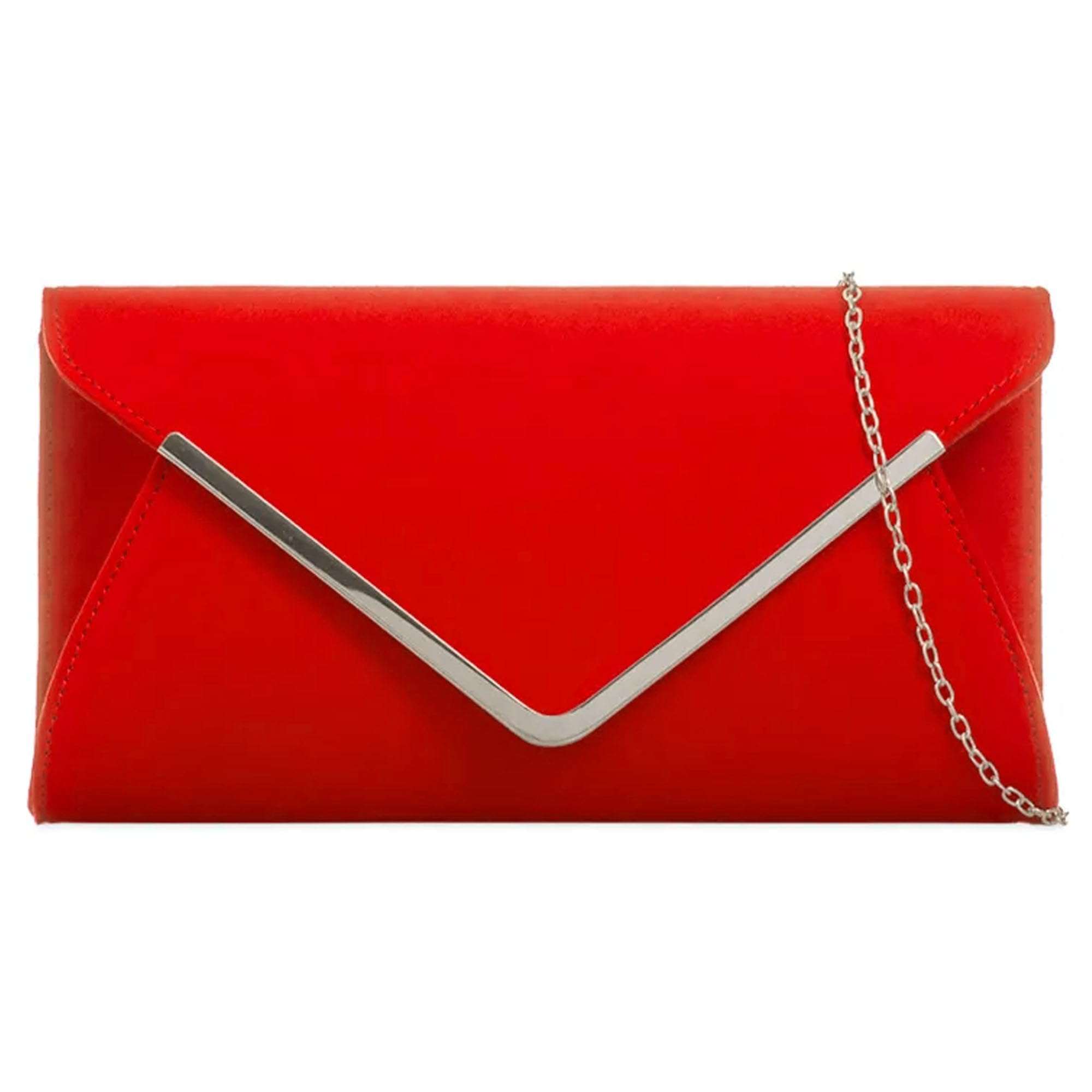 fi9® PLAIN SUEDE BRIDAL WEDDING EVENING CLUTCH PARTY PURSE HAND BAG (Red)