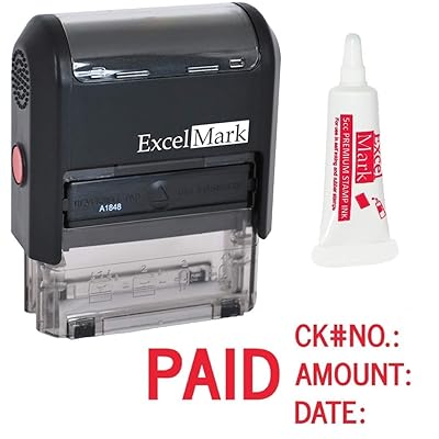 ExcelMark ختم مطاطي ذاتي الحبر الذاتي - حبر أحمر مع حبر إعادة تعبئة 5cc (A1848)