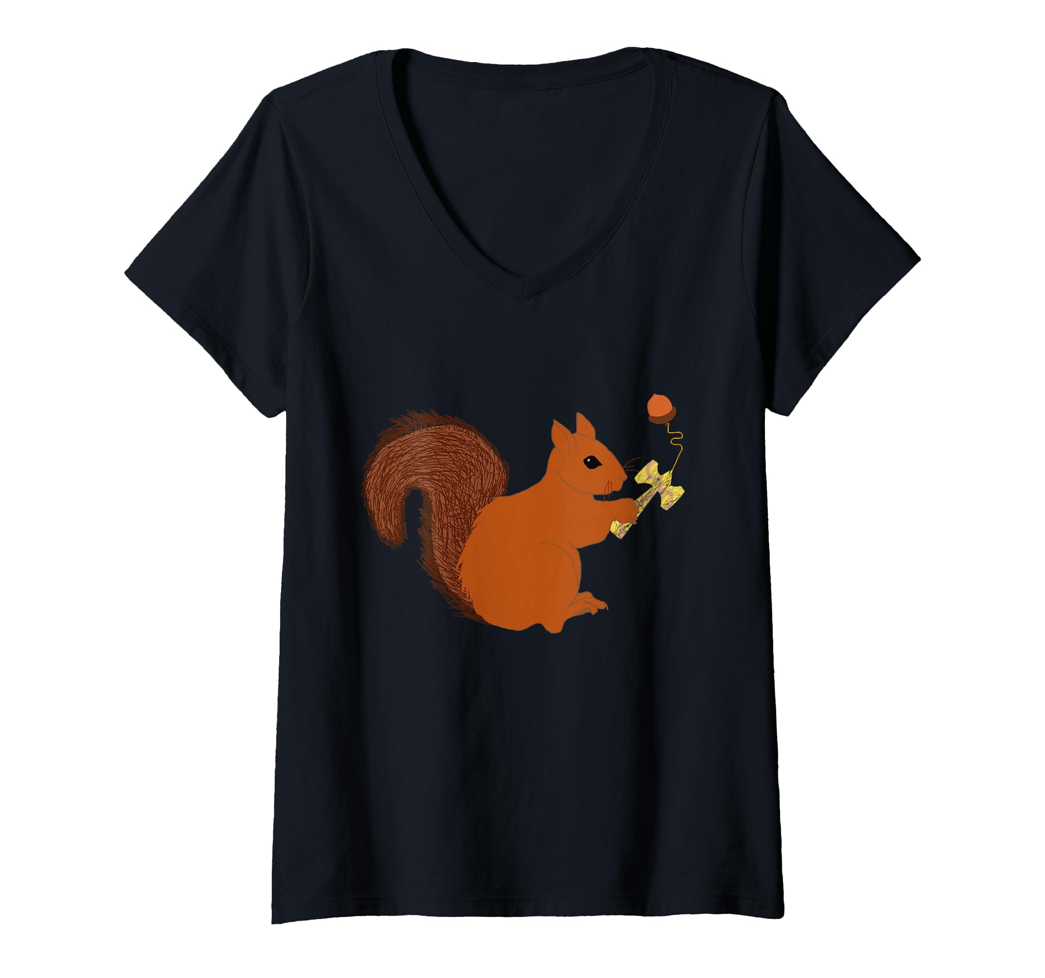 Womens Kendama Squirrel Rodent Toy Japanese Game V-Neck T-Shirt