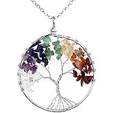 Jovivi Natural Healing Crystals Quartz Life Tree Necklace 7 Chakras Gemstone Pendant Mother's/Father's Day Family Gifts
