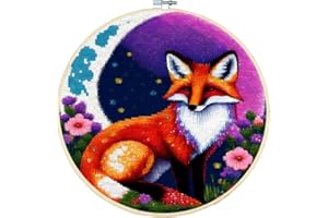 TIWABB Stamped Cross Stitch Kits with Frame - Fox Embroidery Kits for Beginners Adults,11 CT Patterns Dimensions Counted Cross Stitch Kits Arts Craft Kits 7.8 x 7.8in