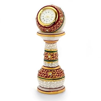 GREENTOUCH CRAFTS Crafts Gold Painted Meenakari Work Marble Pillar Watch, 6-inch (Multicolour)