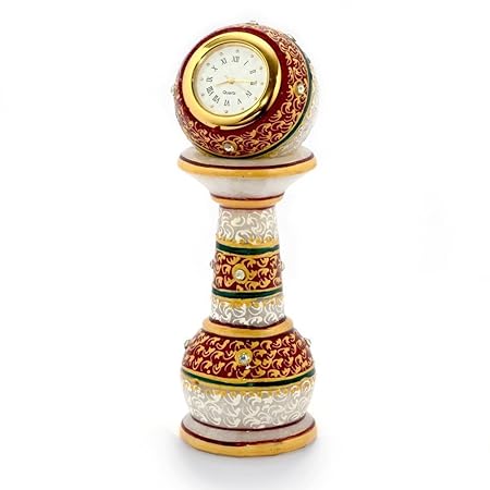 Little India Gold Painted Meenakari Work Marble Pillar Watch (White)