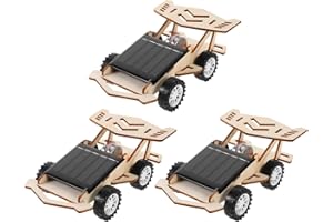 Joinpaya 3 Sets Solar Powered DIY Car Kit for Kids, STEM Science Experiment Building Toys, Educational Wooden Solar Car Model