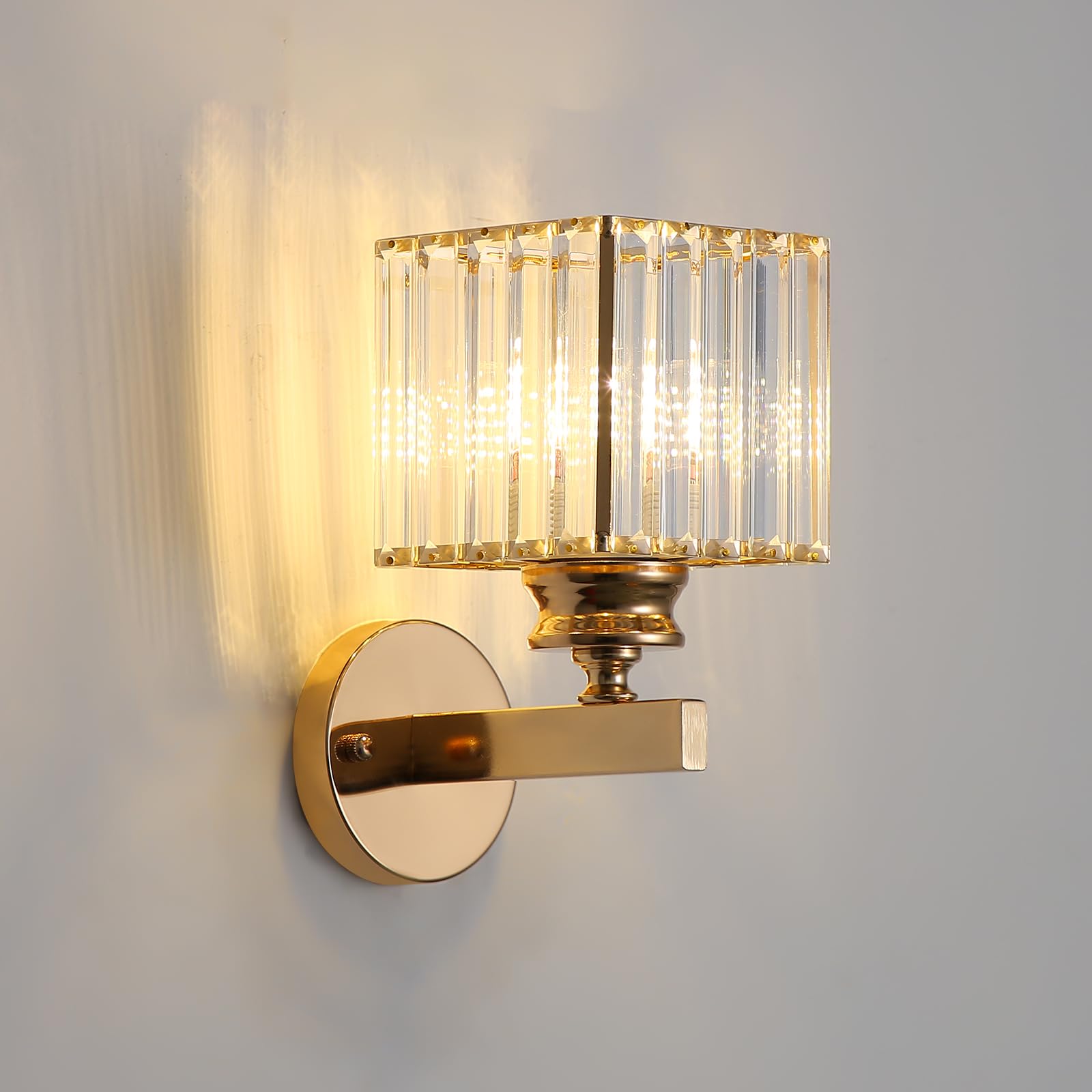 Sxtiger Rose Gold Crystal Wall Light Indoor, E27 Modern Bedroom Wall Lamp, Hardwired Crystal Wall Lamps, Gold Square Wall Light for Living Room, Corridor, Dining Room, Hallway