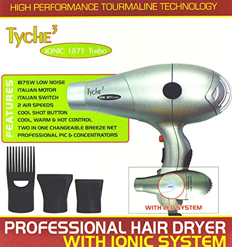 Tyche 3 Ionic 1875 Turbo Professional Hair Dryer with Ionic System High Performance Tourmaline Technology Italian Motor Low Noise