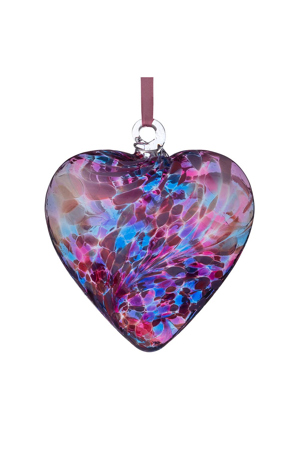 Sienna Glass 8cm Hanging Friendship Heart – Handcrafted Blue and Pink Mouth-Blown Glass Ornament with Swirling Design – Unique Gift Boxed Decoration for Windows, Gardens, Weddings, Birthdays