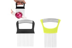 2pcs Onion Holder for Slicing, 2 Styles Stainless Steel Tomato and Potato Slicer Versatile Food Slice Holder Home Kitchen Too