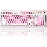 Aula F3099 Wireless Keyboard with Media Knob, Tri-Mode BT5.0/2.4GHz/USB-C Cute Creamy Keyboard with Number Pad, RGB Backlit Gaming Keyboard, Quiet Typing Pink Computer Keyboards for Office Laptop/PC