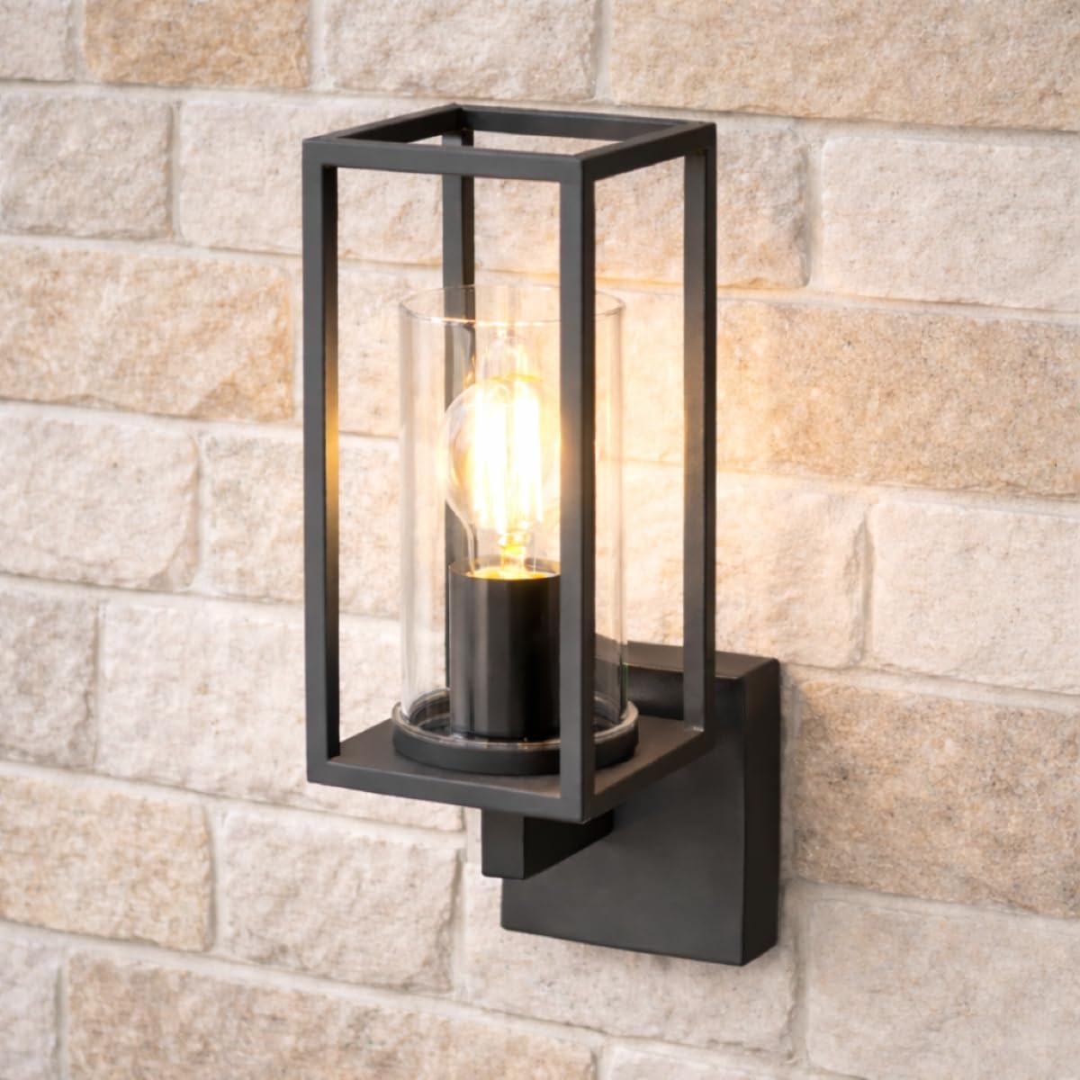 CGC Lighting Outdoor Outside Wall Light Black Modern, E27 Bulb, Mains Powered, Garden, Porch, Patio (Black Up)