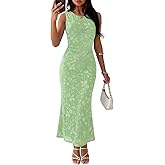 MEROKEETY Women's Summer Sleeveless Floral Maxi Dress 2026 Bodycon Mesh Wedding Guest Cocktail Formal Party Dresses