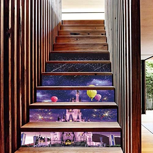 3D Staircase Stickers Self-Adhesive PVC Removable Castle Landscape Stair Riser murals Home Decor 39.3" w x 7" h x 6pieces