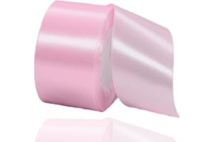 AHOMAME Pink Satin Ribbon 2 Inches x 25 Yards, Solid Color Fabric Ribbon for Gift Wrapping, Crafts, Hair Bows Making, Wreath, Wedding Party Decoration and Sewing Projects