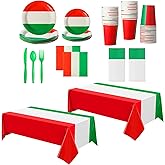 Oudain 162 Pcs Italian Dinner Party Decorations 2 Italian Flag Rectangular Tablecloth Italy Flag Decorations Italy Themed Tableware Red White and Green Party Supplies Dinner Plates Set
