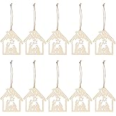 Sewroro 20pcs Nativity Wood Chips, Wooden Nativity Scene Ornaments Unfinished Blank Celebrate The Birth of Jesus Shape Cutout for DIY Crafts Christmas Party Decor