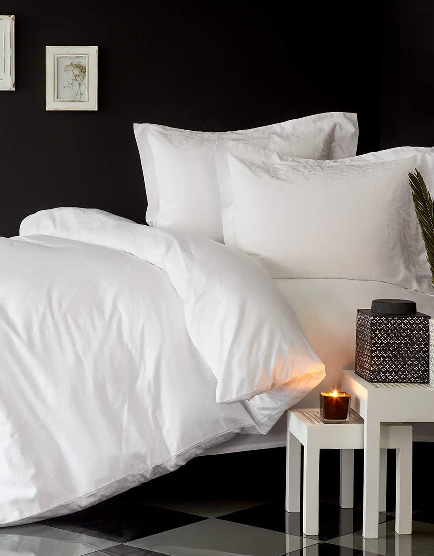 Karaca Home Erva White Jacquard Satin Double Duvet Cover Set%100 Cotton 4 Pcs