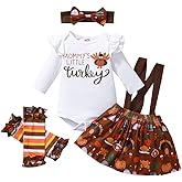 Honykids Baby Girl Thanksgiving Outfit My 1st Thanksgiving Romper+Tutu Skirt+Leg Warmers+Headband Clothes Set