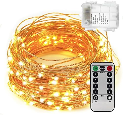 Fairy Lights 100 LED Battery Operated Lights Geefawa 33ft Dimmable Copper Wire Lights Indoor/Outdoor Waterproof Firefly Lights with Remote Control for Wedding Party Bedroom Warm White