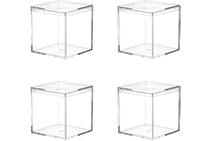 Dayaanee Small Acrylic Box with Lid, 4 Pack Transparent Acrylic Box 2.5x2.5x2.5 Inches Clear Plastic Square Cube Small Container Storage Boxes Organizer Containers for Candy Pill and Tiny Jewelry