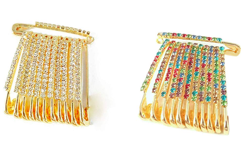 Golden Color and Multicolored Stones Safety pin Set of 24