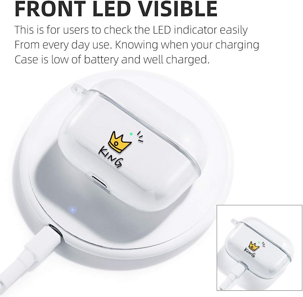AKABEILA Case Compatible with Apple AirPods Pro Case with Carabiner Transparent Silicone Cute Design AirPod Pro 2019 Case Cover Front LED Visible Wireless Charging Case - Image 3
