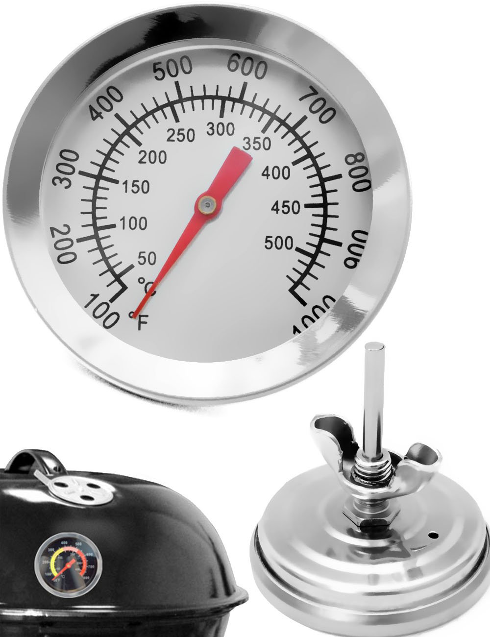 HomeTools.eu Temperature-Resistant Analogue BBQ Grill Cooking Thermometer Upgrade for BBQ Grill Pots Roasting Oven 10 °C - 350 °C