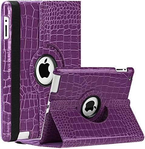 SAVEICON (TM) 360 Degrees Rotating Crocodile Skin PU Leather Case Smart Cover with Stand and Sleep/Wake Function for Apple iPad 4 with Retina Display, iPad 3, iPad 2 (Purple)