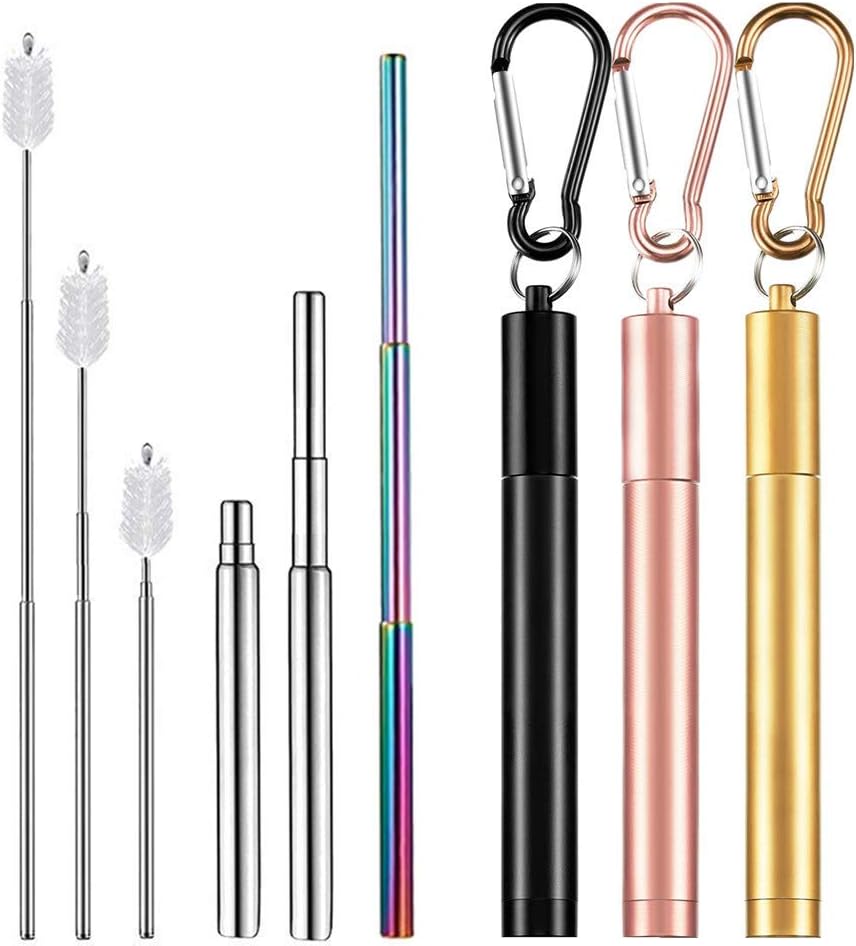 Upgraded Collapsible Reusable Straws Foldable Stainless Steel Straws Portable Drinking Straws Portable Set with Hard Case Holder and Cleaning Brush