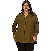 Adrianna Papell Womens Textured Airflow V-Neck Johnny Collar Blouse