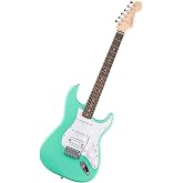 Fender Squier Debut Stratocaster HSS Beginner Electric Guitar, Sea Foam | Starter electric guitar, HSS pickups, satin urethane finish, free lessons included, 2-year warranty, kids and adults