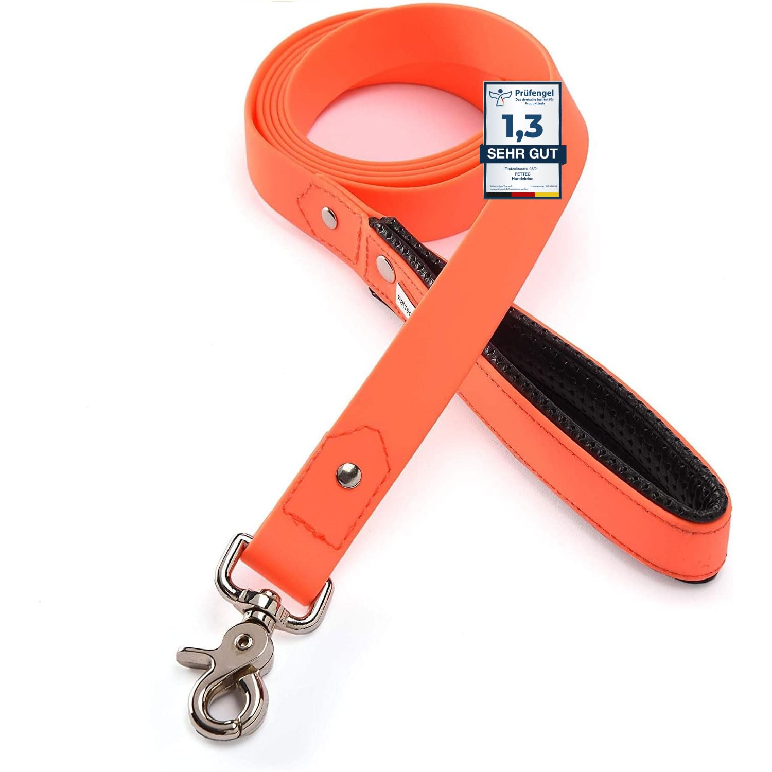 PetTec Dog Leash - Pet Training Lead with Padded Wrist Loop, Heavy Duty Trioflex 3-Layered Inner Material, Waterproof Outer Jacket - Steel Snap Hook & Joint, Clips Onto Harnesses, Collars - 2m, Orange